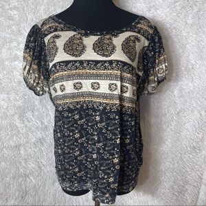 Free People Women’s Black High-Low Paisley Floral Print Shirt